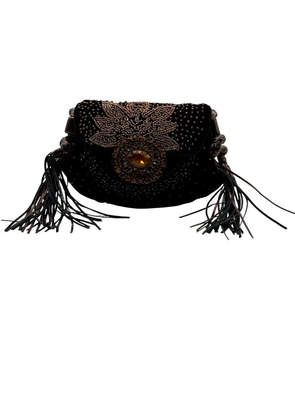 Francesco Brown Suede Embellished Crossbody Bag